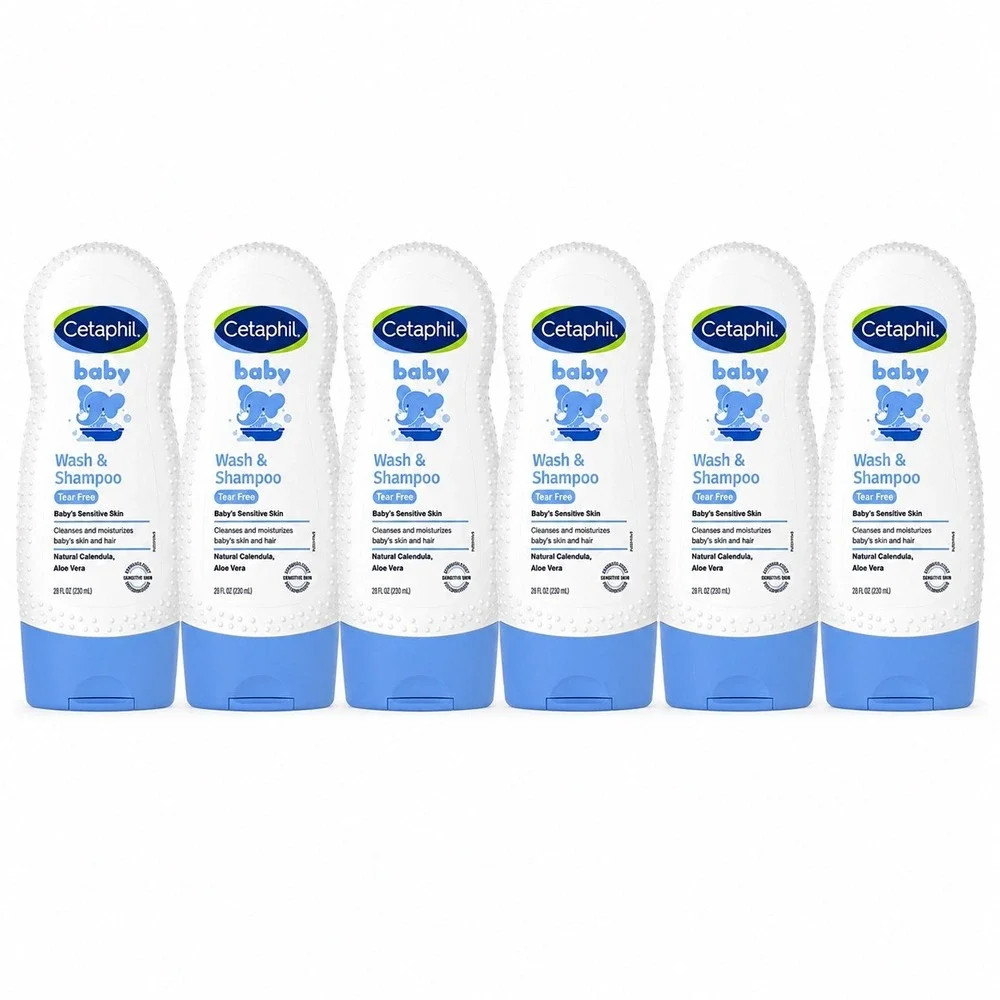 6 Pack Cetaphil Baby Wash & Shampoo with Natural Calendula Tear Free‎ 7.8oz Each